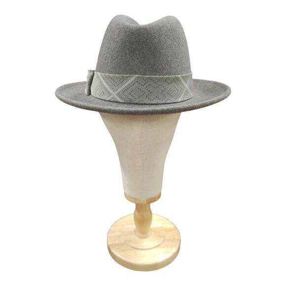 MEN'S MONTIQUE GRAY WOOL FELT HAT WITH MATCHING GROSGRAIN RIBBON FEDORA. H2480. - Picture 4 of 8